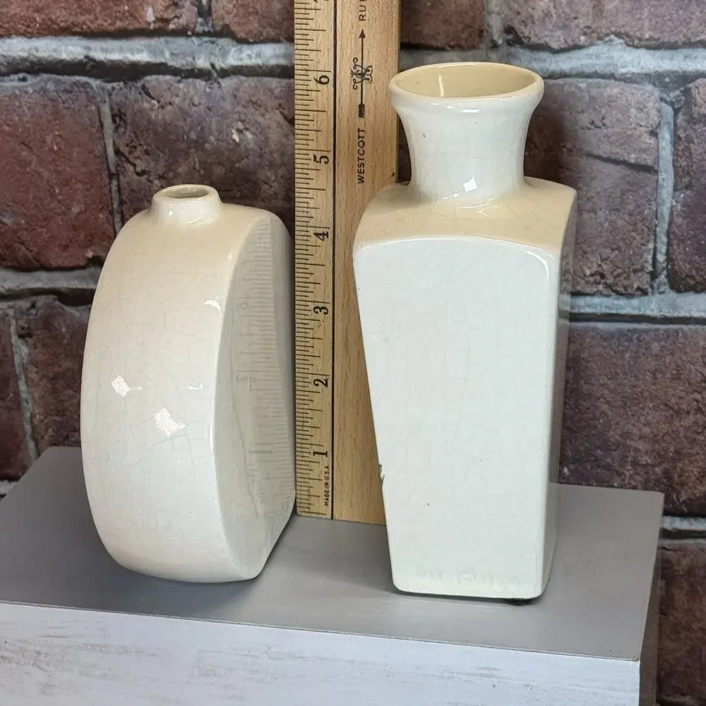 Set of 2 Vtg Treasure Craft Crackle Small Vases Birds Asian Flowers MCM USA Made